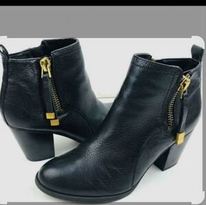 Franco Sarto Diana Women Leather Ankle Boot with Gold 2 Side Zipper